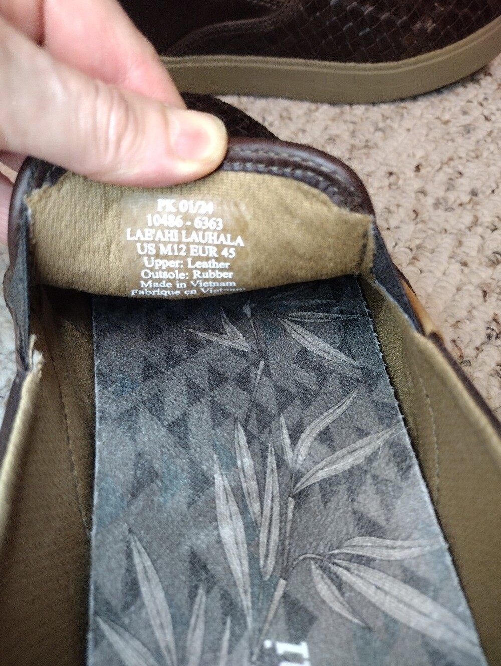OluKai Lae'ahi Lahuhala Men’s Dark Brown Hand Woven Leather Slip-On Loafers - Picture 3 of 9